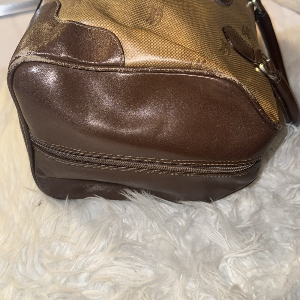 90s VTG Burberrys Boston Duffle Travel Bag Brown Leather Monogram Bag Italy Used - Picture 7 of 16